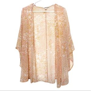Forever 21 Floral Print Salmon Sheer Cardigan